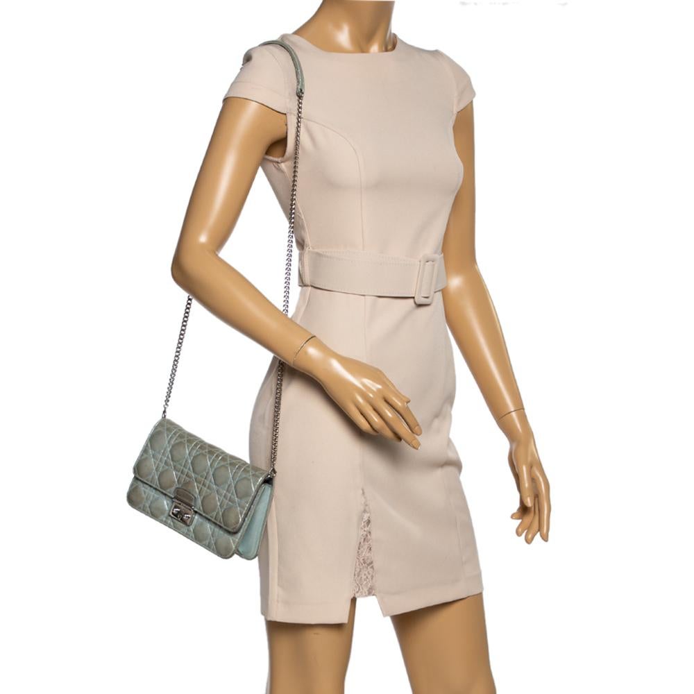 Bolsa Dior Azul Claro Cannage Piel Resplandeciente Miss Dior Promenade Gris