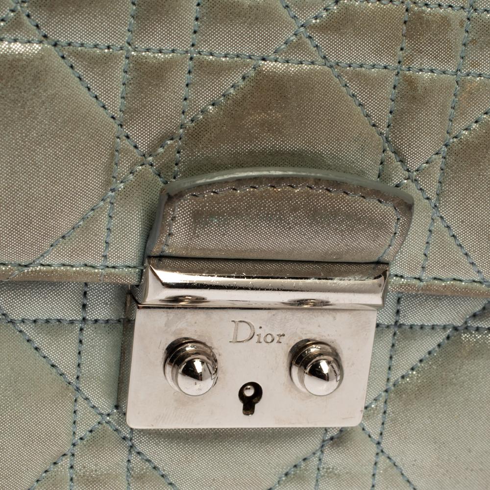 Gray Dior Light Blue Cannage Shimmering Leather Miss Dior Promenade Pouch