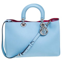 Dior Light Blue Grained Leather Large Diorissimo Shopper Tote