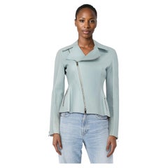Dior Light Blue Leather Biker Jacket Size L