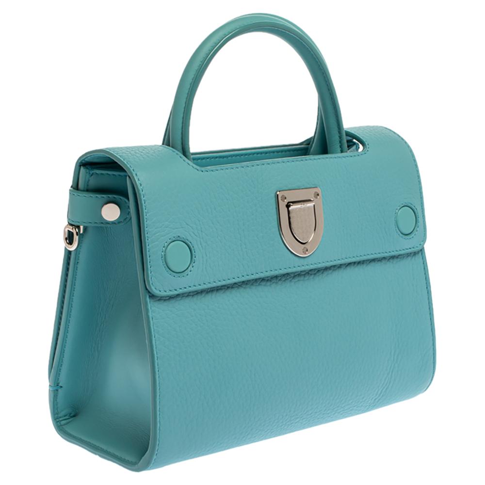 Dior Light Blue Leather Mini Diorever Bag In Excellent Condition In Dubai, Al Qouz 2