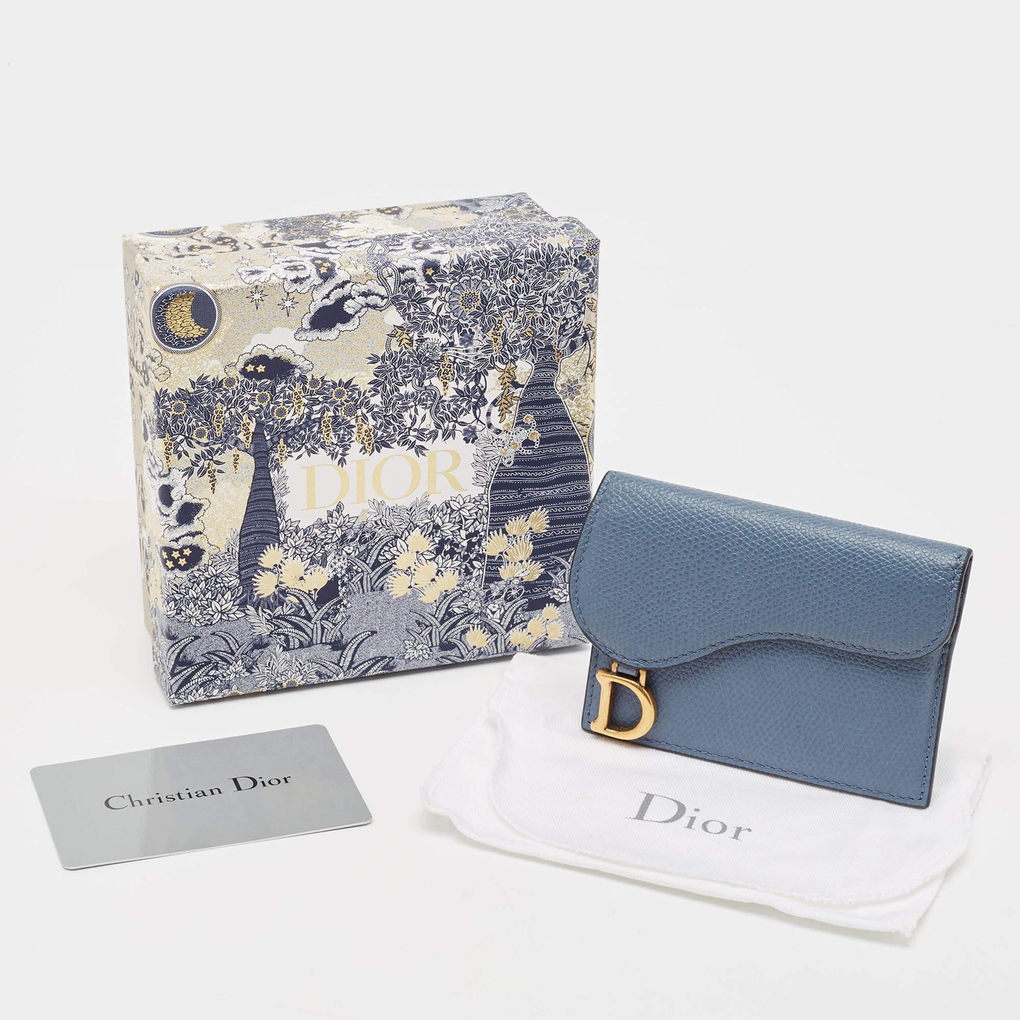 Dior Light Blue Leather Saddle Card Holder For Sale 7
