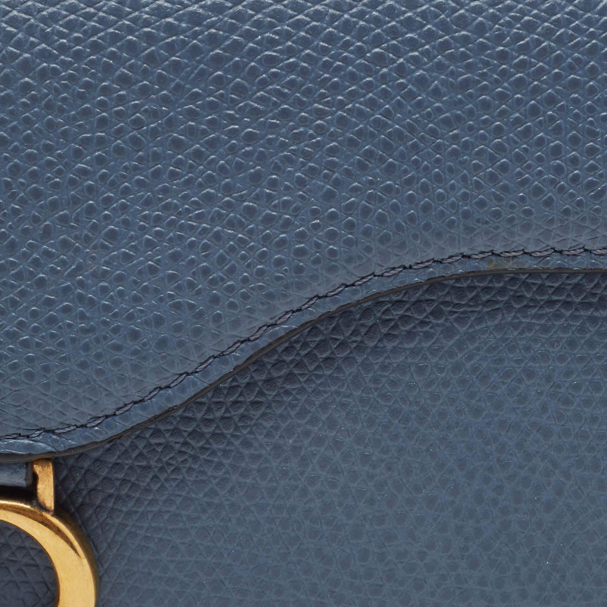 Dior Light Blue Leather Saddle Card Holder For Sale 2