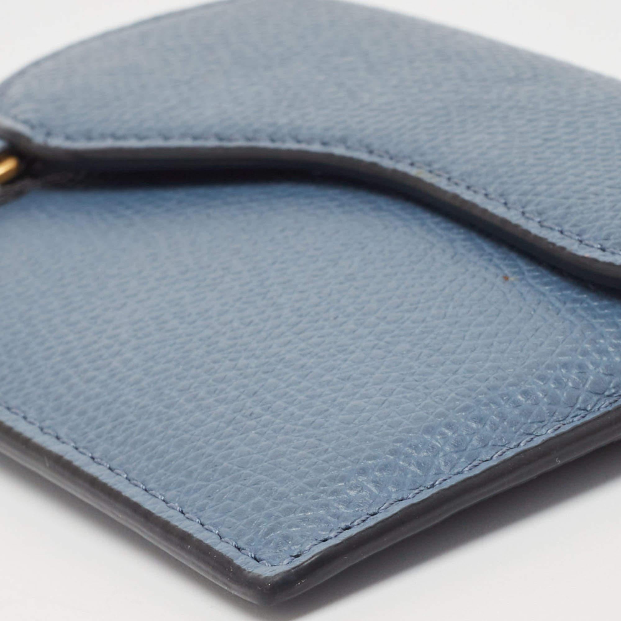 Dior Light Blue Leather Saddle Card Holder For Sale 3