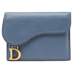 Used Dior Light Blue Leather Saddle Card Holder