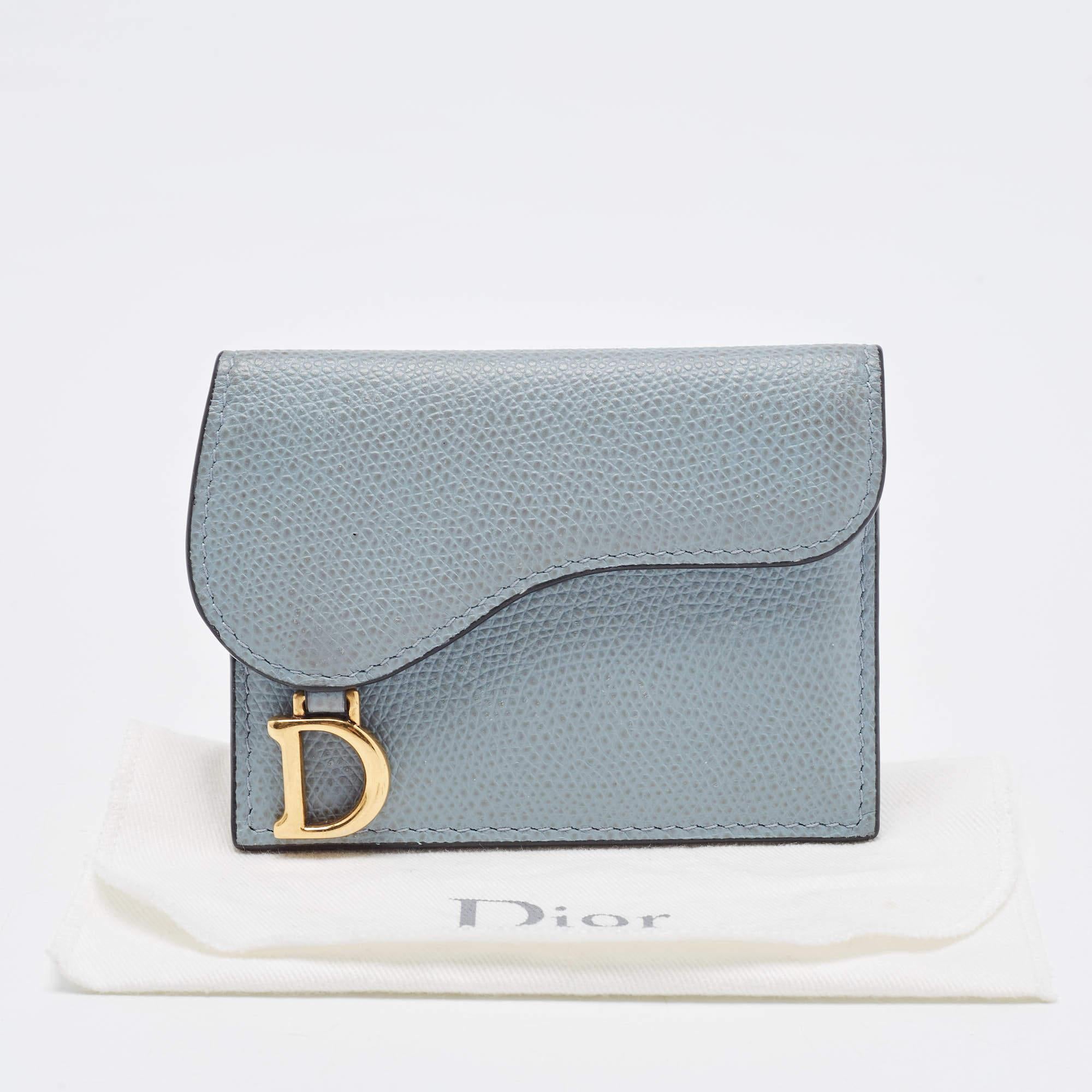 Dior Light Blue Leather Saddle Flap Card Case 5