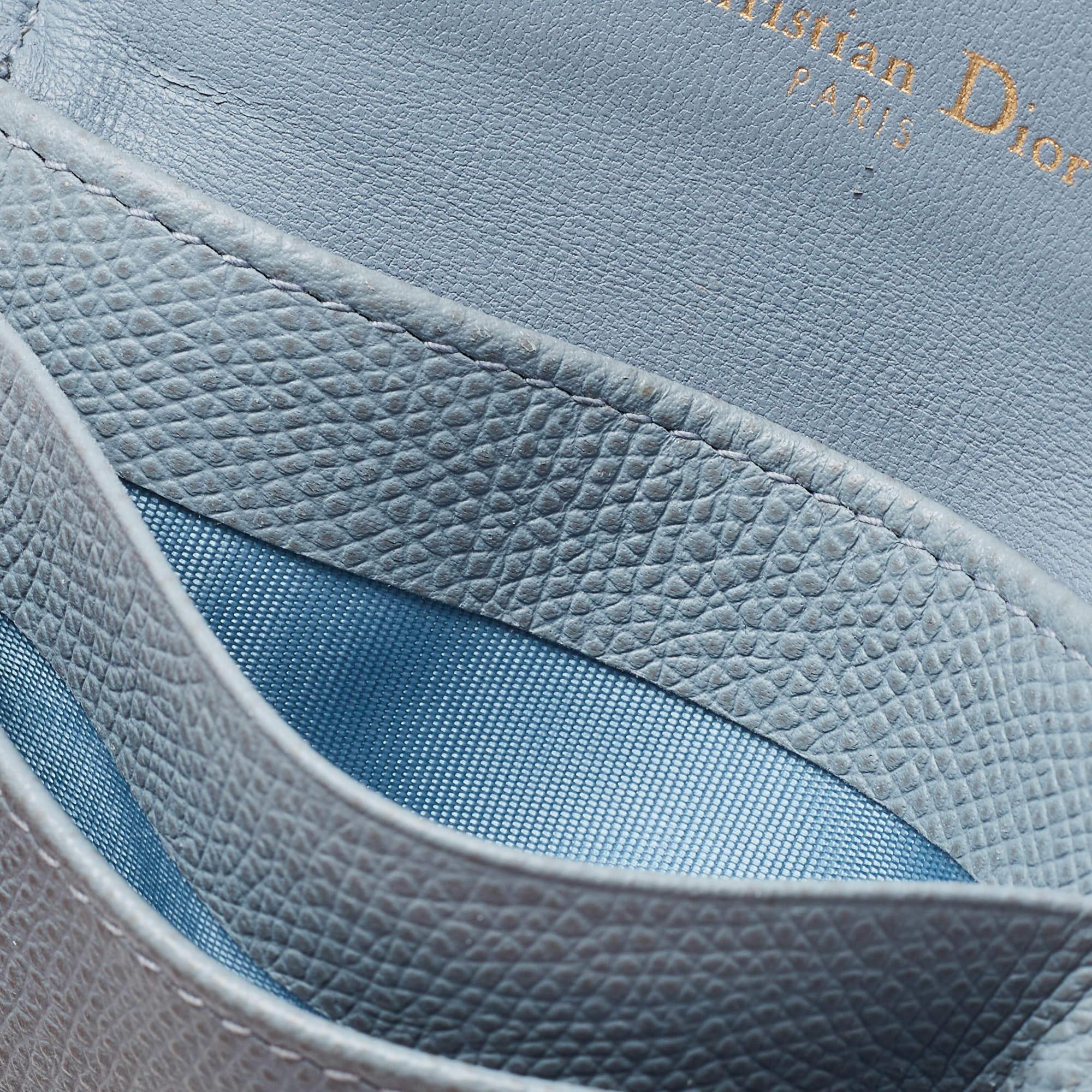 Dior Light Blue Leather Saddle Flap Card Case 7