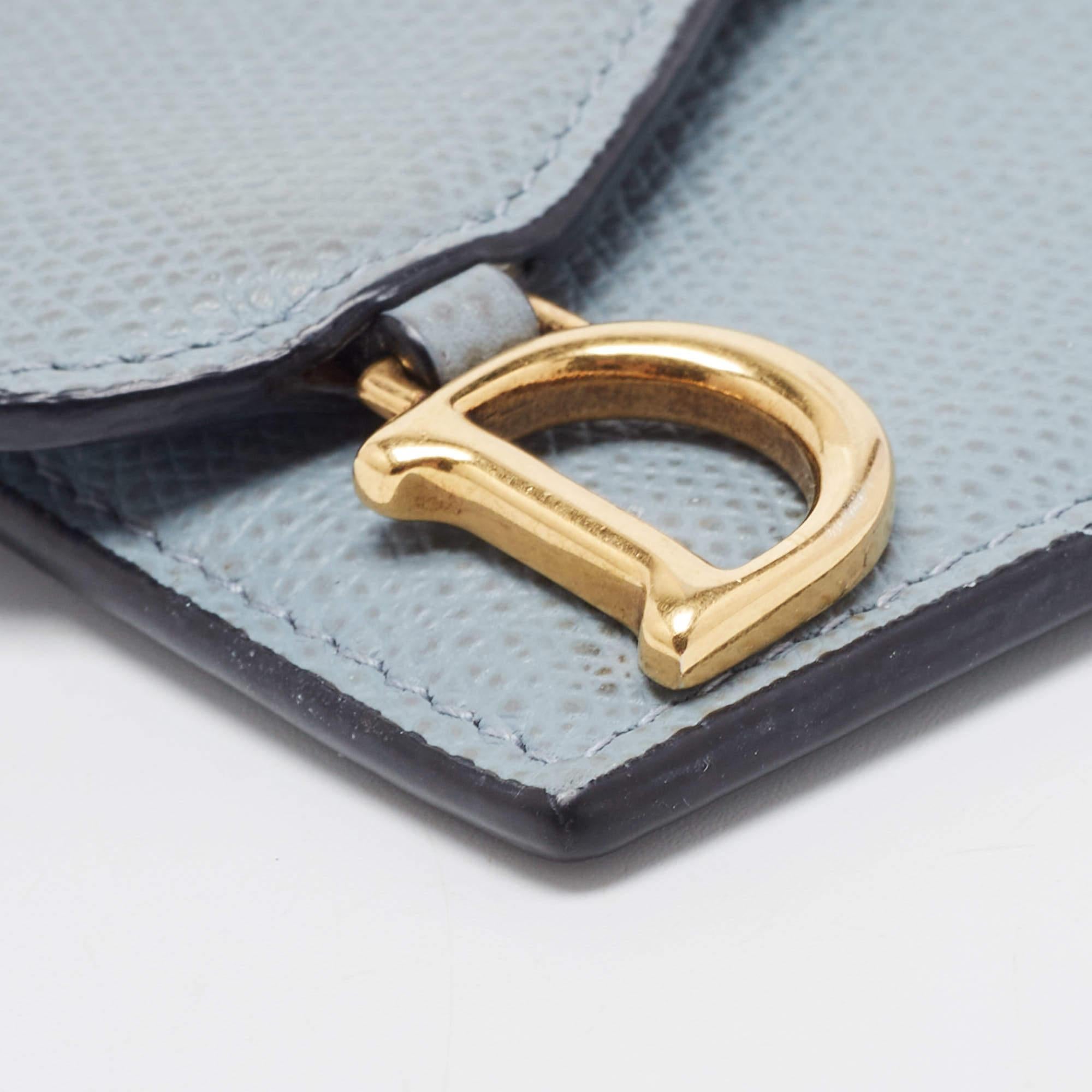 Dior Light Blue Leather Saddle Flap Card Case 3