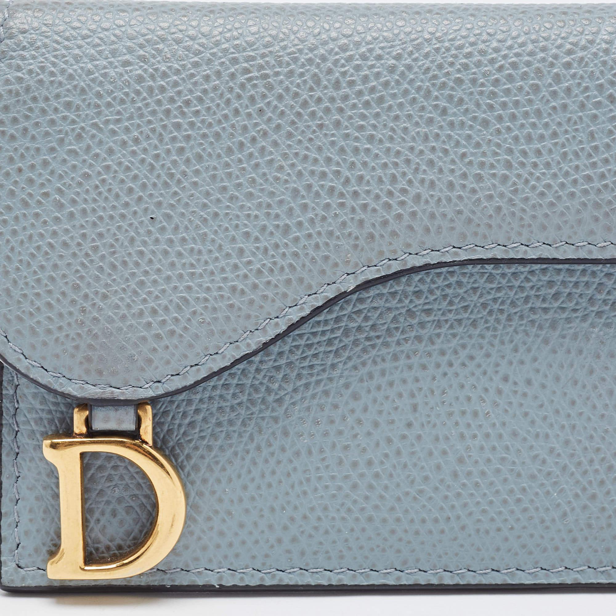 Dior Light Blue Leather Saddle Flap Card Case 4