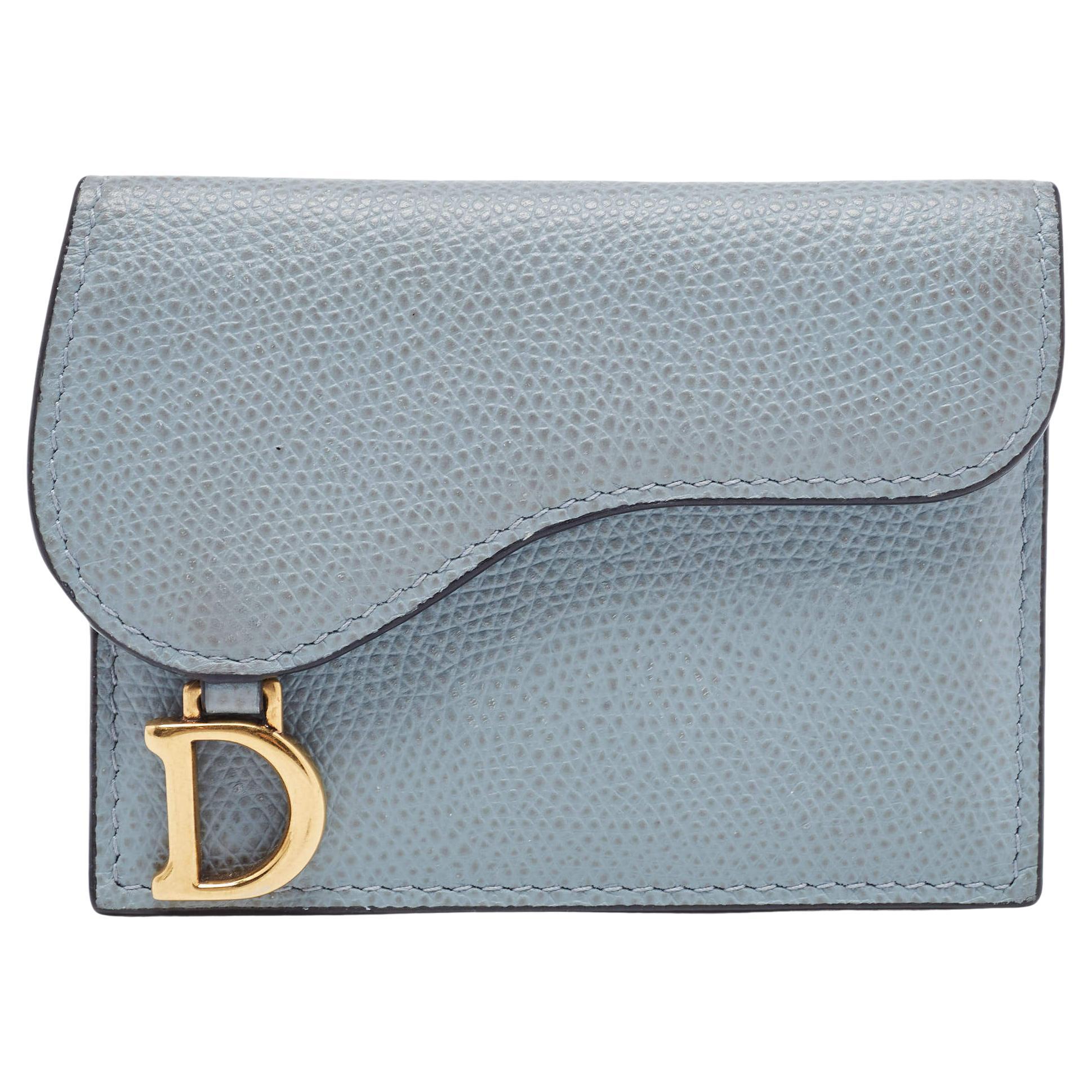 Dior Light Blue Leather Saddle Flap Card Case