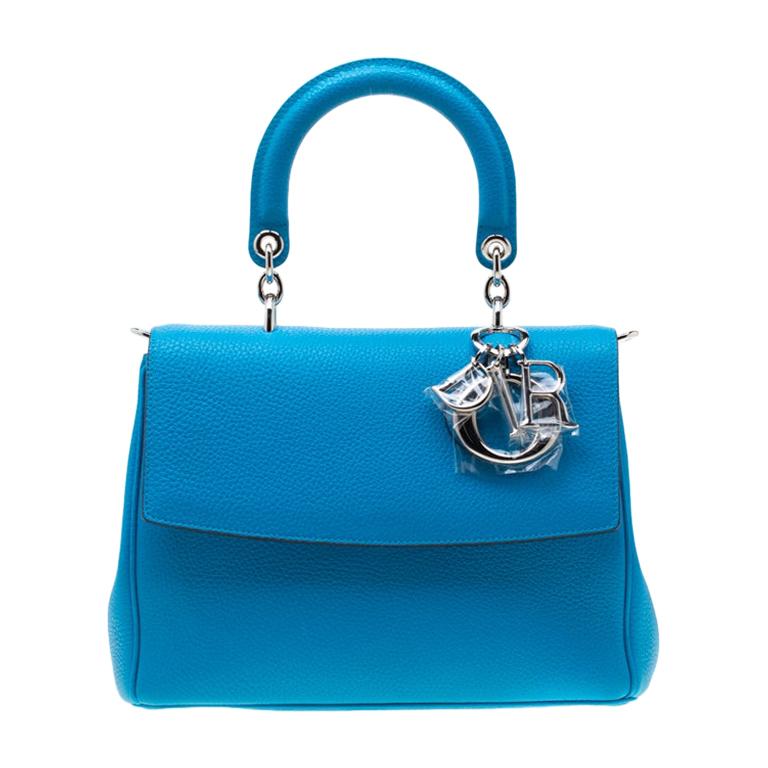 Dior Light Blue Leather Small Be Dior Flap Bag For Sale at 1stDibs