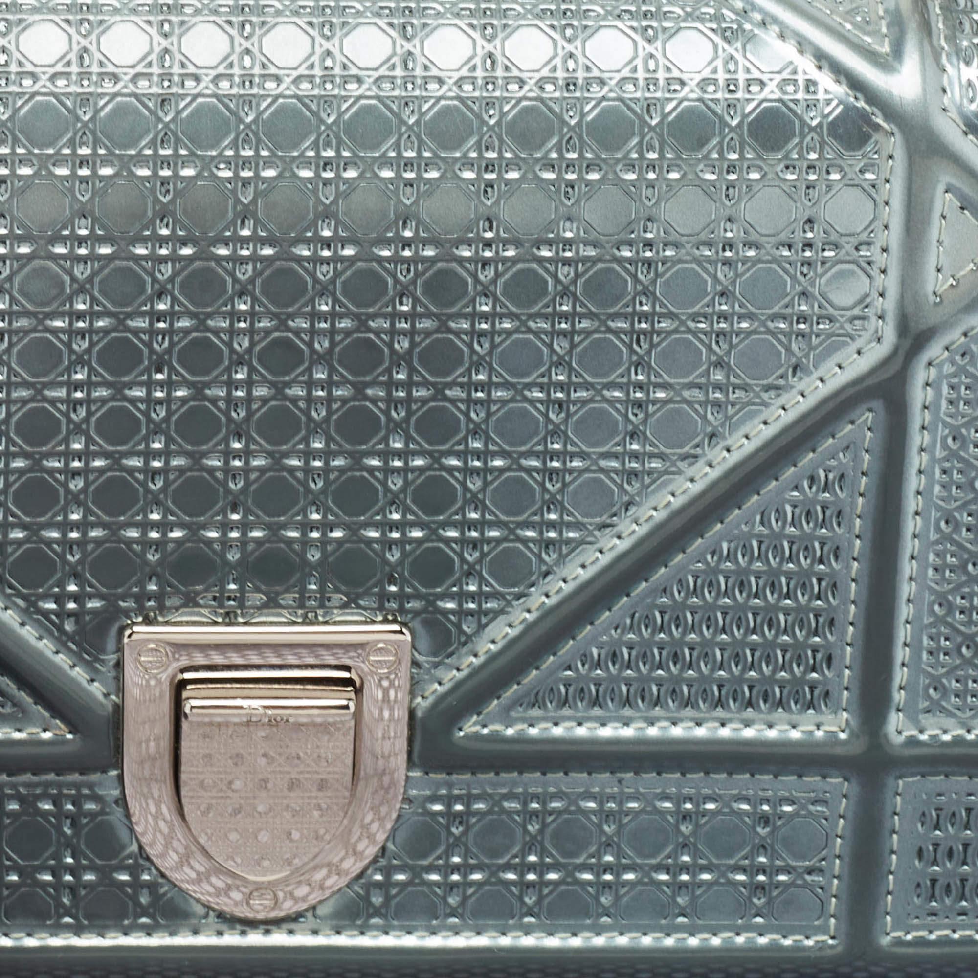 Women's Dior Light Blue Microcannage Patent Leather Mini Diorama Chain Shoulder Bag