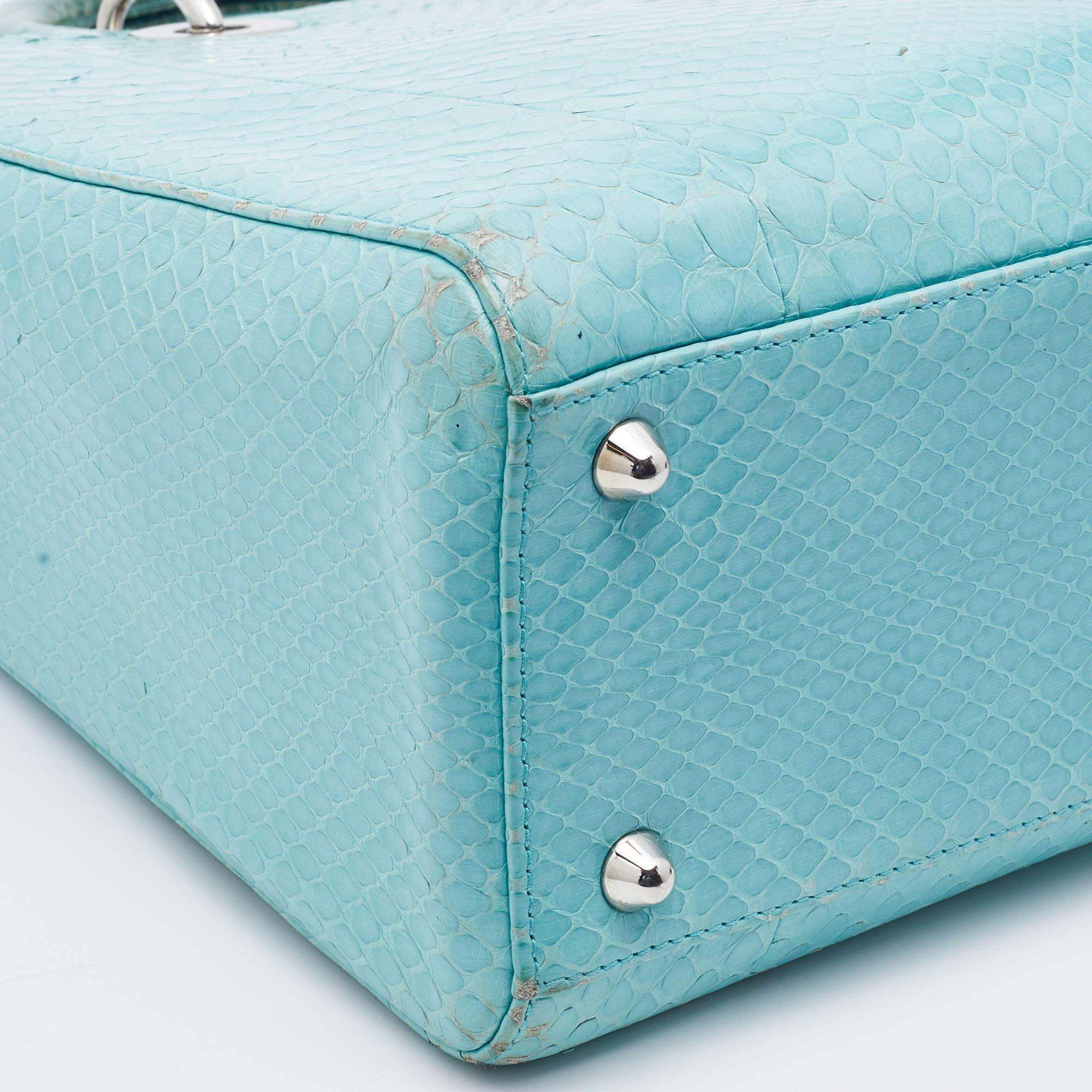  Dior grand sac cabas Lady Dior en cuir python bleu clair Pour femmes 