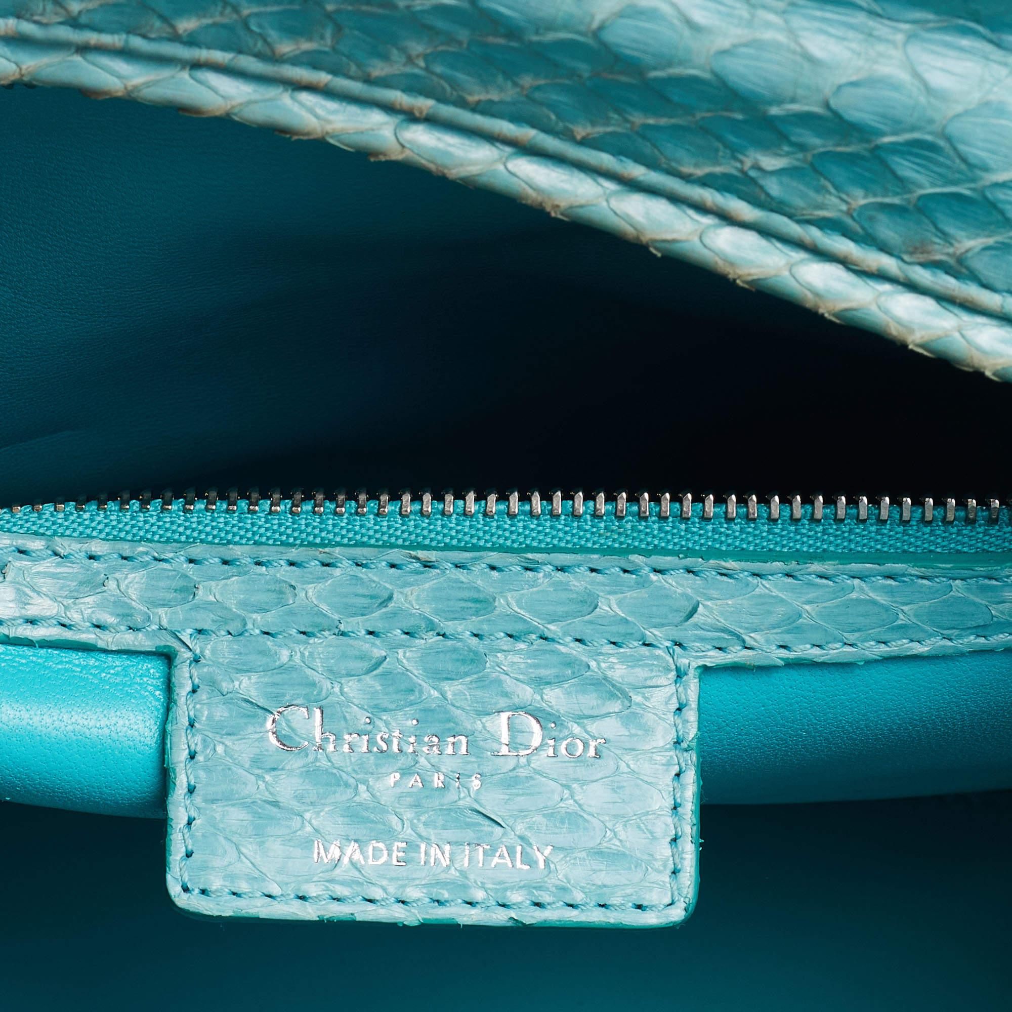 Dior Light Blue Python Leather Large Lady Dior Tote For Sale 3