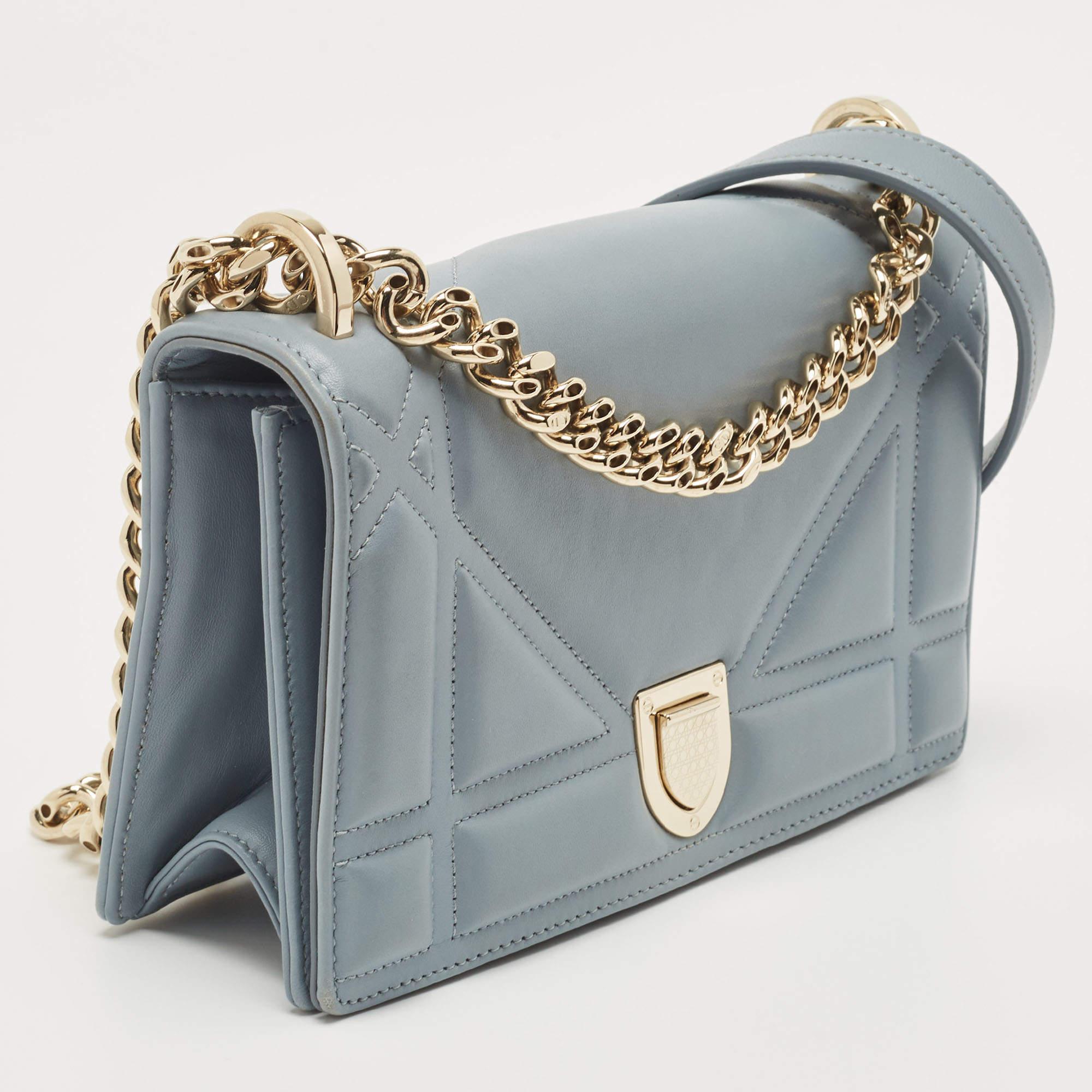 Gray Dior Light Blue Soft Leather Small Diorama Shoulder Bag