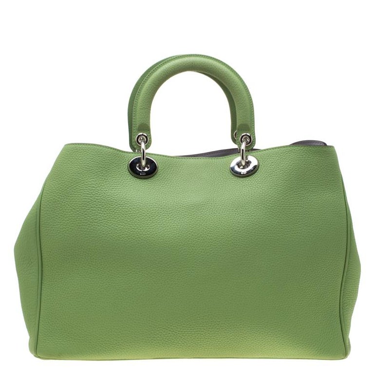 Dior Light Green Leather Large Diorissimo Tote For Sale at 1stDibs