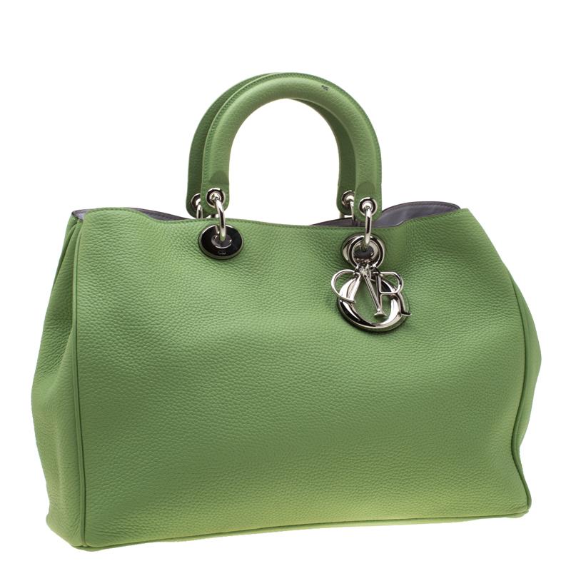 Women's Dior Light Green Leather Large Diorissimo Tote