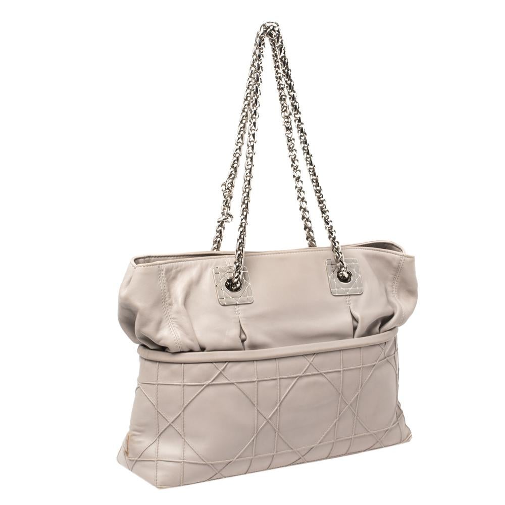 De las mujeres Bolso Dior Gris Claro Cannage Piel Granville Chain Link