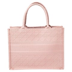 Dior Light Pink Cannage Embroidered Canvas Book Tote