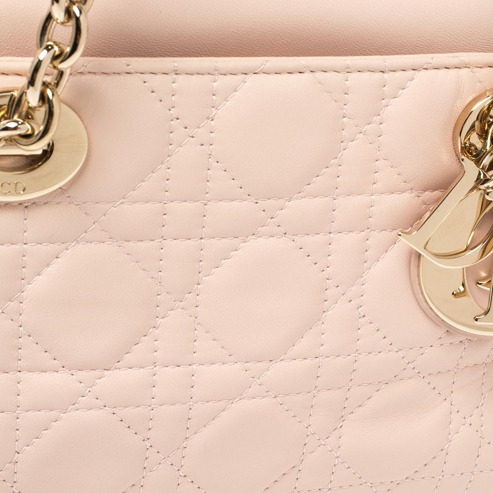 Dior Light Pink Cannage Leather Lady Dior Double Chain Bag 3