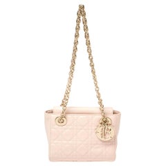 Used Dior Light Pink Cannage Leather Lady Dior Double Chain Bag