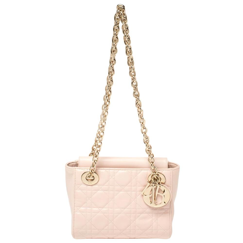 Dior Light Pink Cannage Leather Lady Dior Double Chain Bag