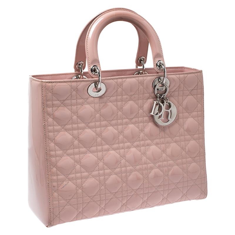Dior Light Pink Cannage Patent Leather Large Lady Dior Tote 2