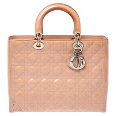 Dior Light Pink Cannage Patent Leather Large Lady Dior Tote