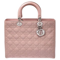 Dior Light Pink Cannage Patent Leather Large Lady Dior Tote