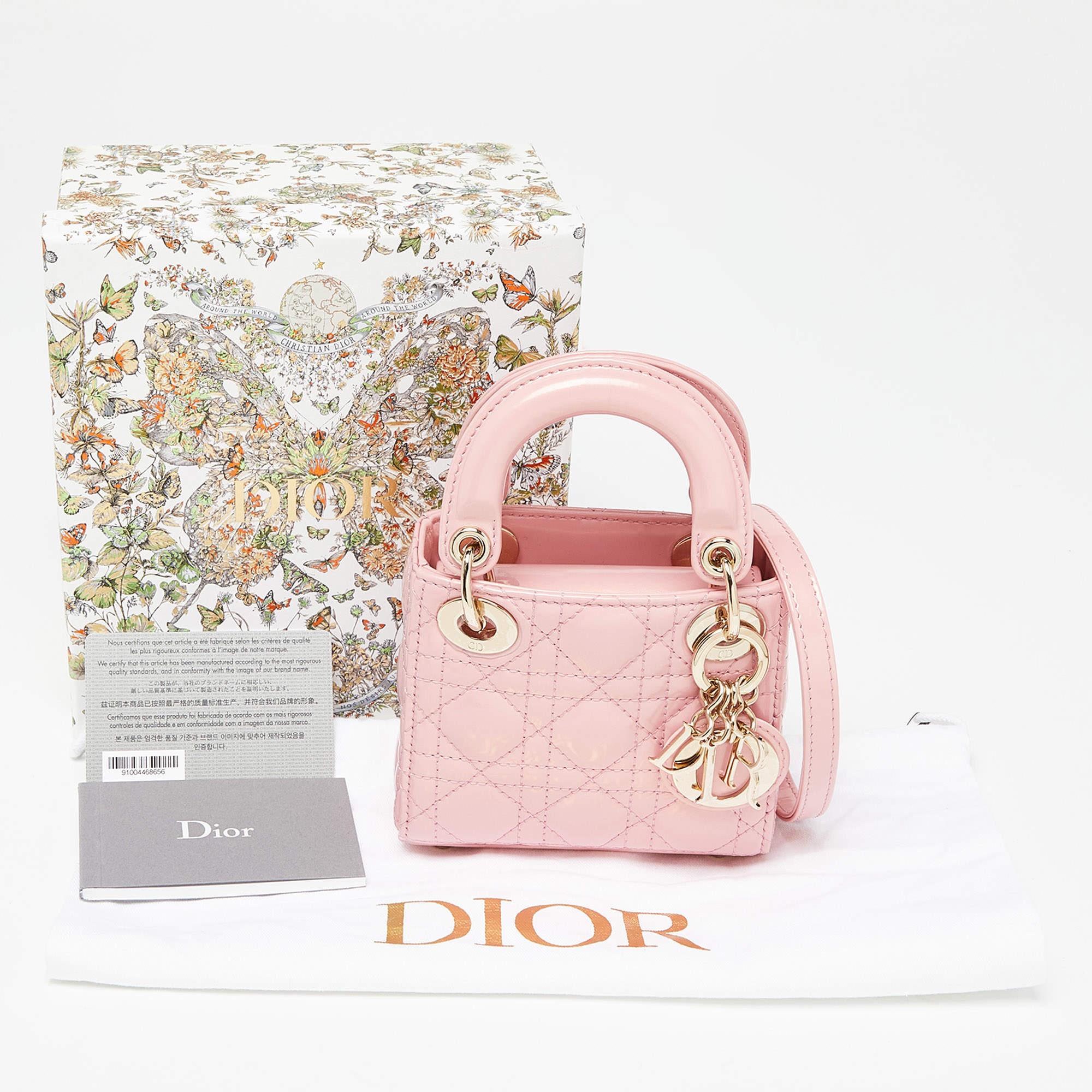 Dior Light Pink Cannage Patent Leather Micro Lady Dior Tote 7