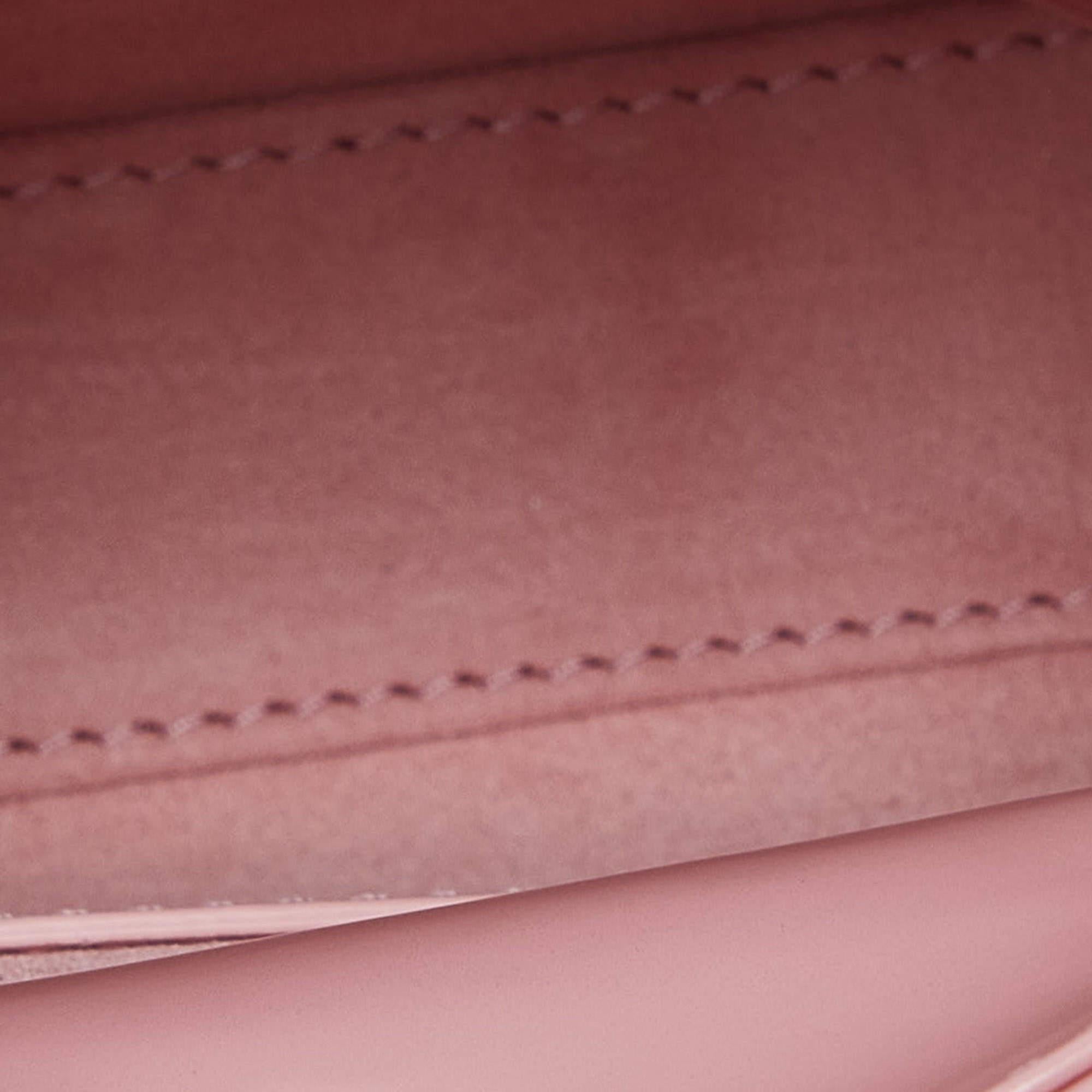 Dior Light Pink Cannage Patent Leather Micro Lady Dior Tote In New Condition In Dubai, Al Qouz 2
