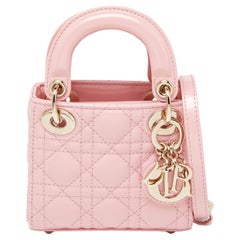Dior Light Pink Cannage Patent Leather Micro Lady Dior Tote