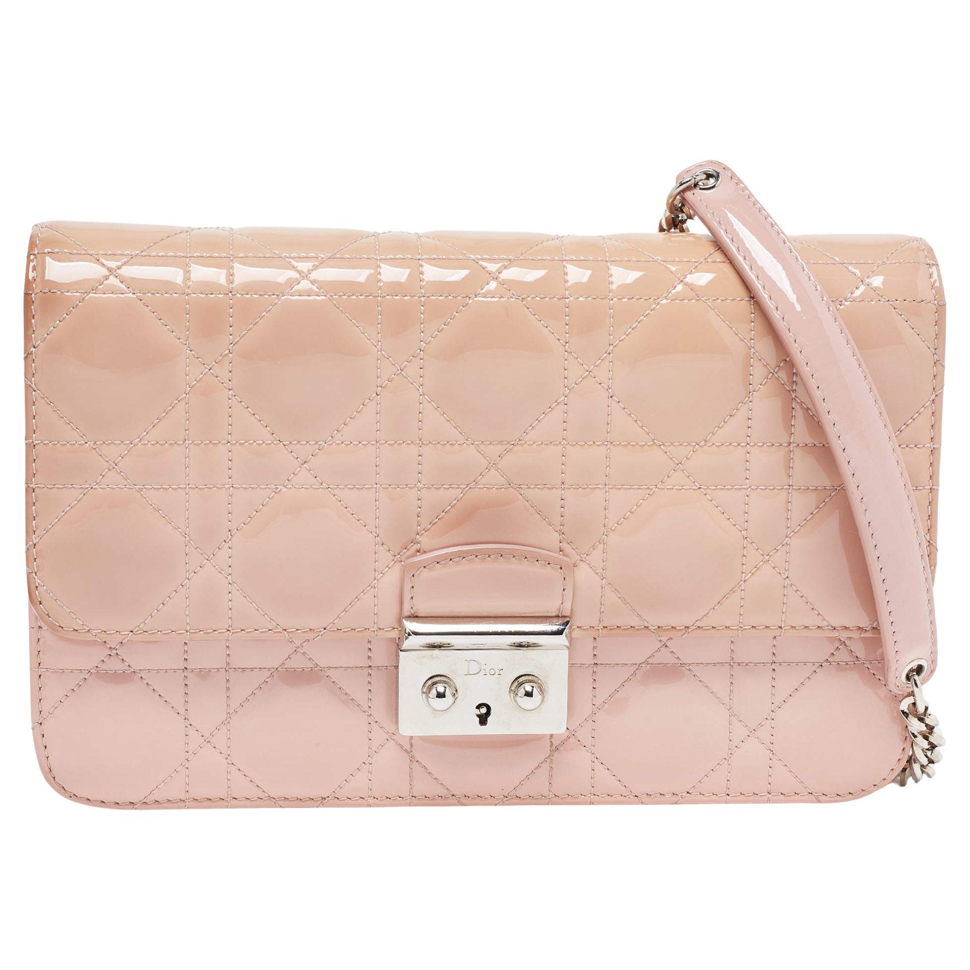 Dior Light Pink Cannage Patent Leather Miss Dior Promenade Chain Bag