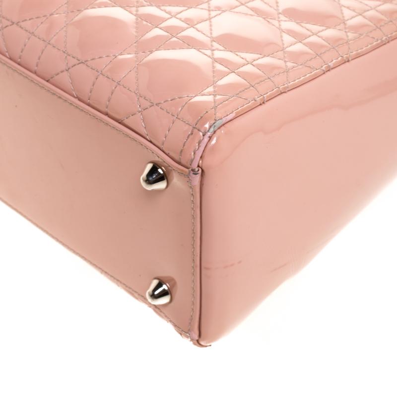 Dior Rosa Claro Cannage Acolchado Charol Grande Lady Dior Tote 5