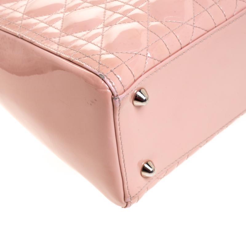 Dior Rosa Claro Cannage Acolchado Charol Grande Lady Dior Tote 6