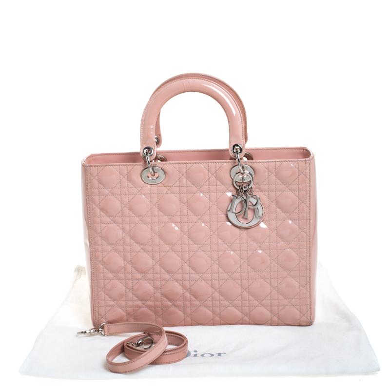 Dior Rosa Claro Cannage Acolchado Charol Grande Lady Dior Tote 7
