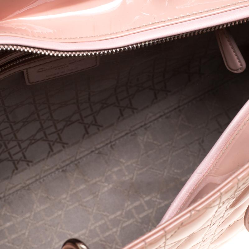 Dior Rosa Claro Cannage Acolchado Charol Grande Lady Dior Tote 3