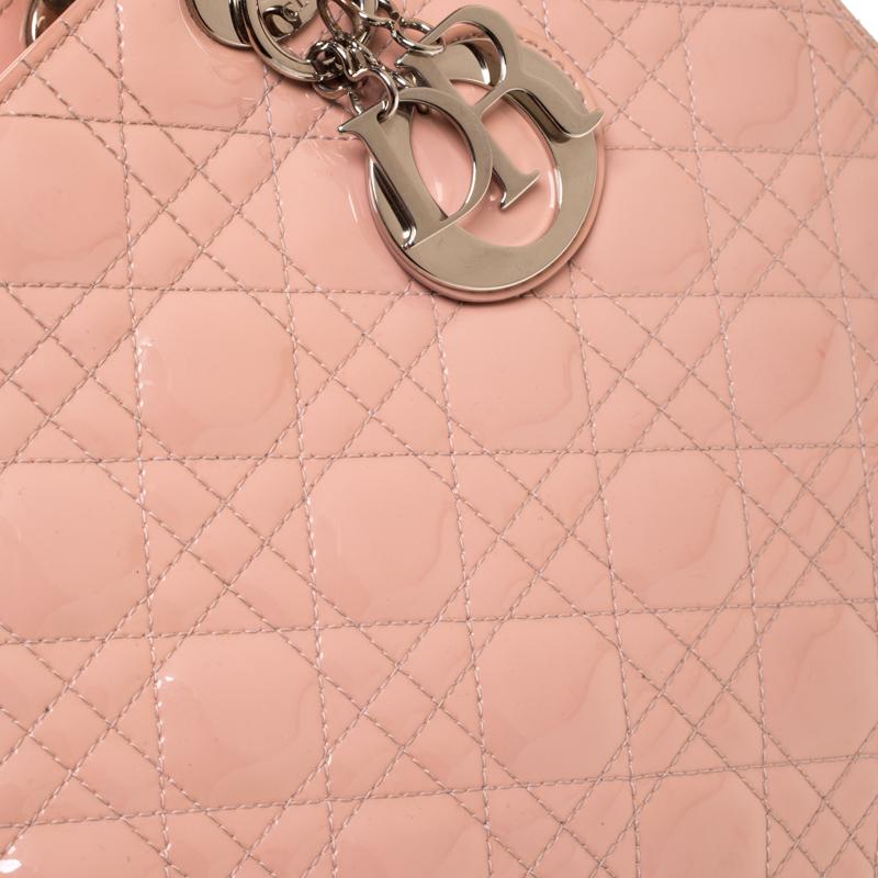 Dior Rosa Claro Cannage Acolchado Charol Grande Lady Dior Tote 4