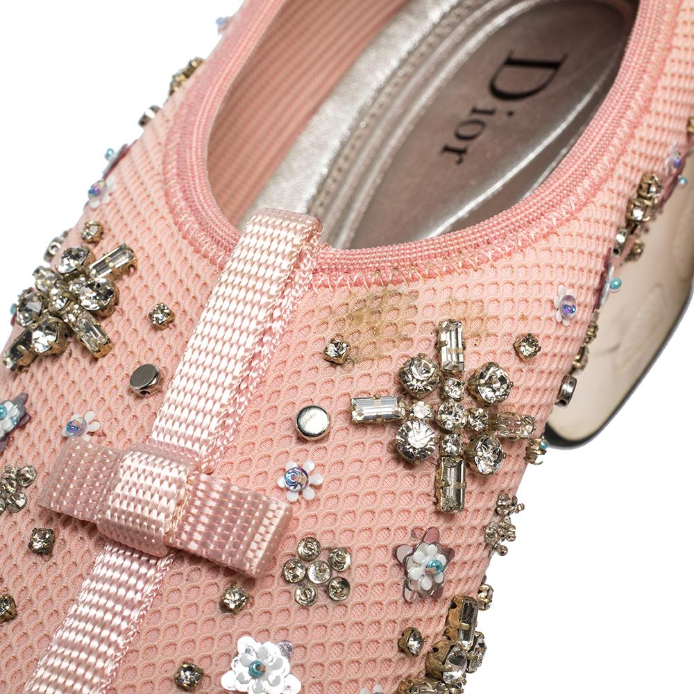 Women's Dior Light Pink Crystal Embellished Fusion Slip On Sneakers Size 39