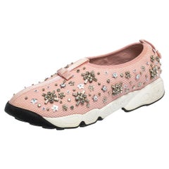 Dior Light Pink Crystal Embellished Fusion Slip On Sneakers Size 39