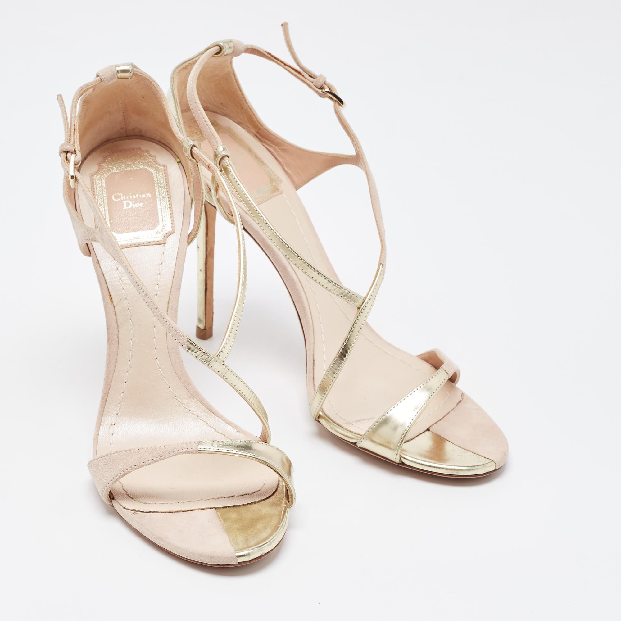 Women's Dior Light Pink/Gold Suede and Leather D'orsay Sandals Size 38
