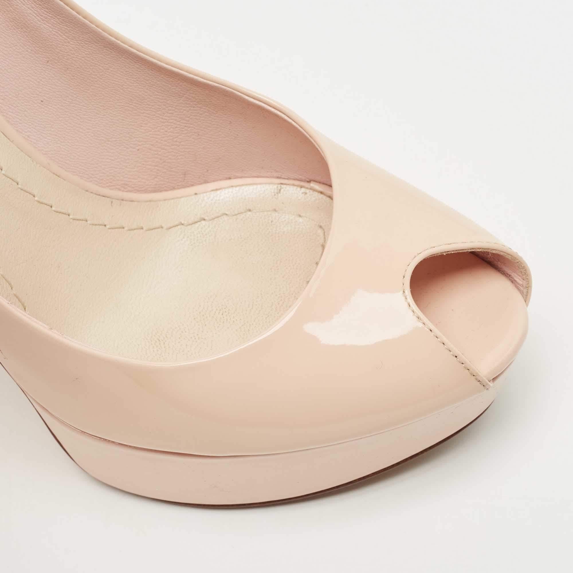 Dior Light Pink Patent Leather Peep Toe Cannage Heel Platform Pumps Size 37.5 2