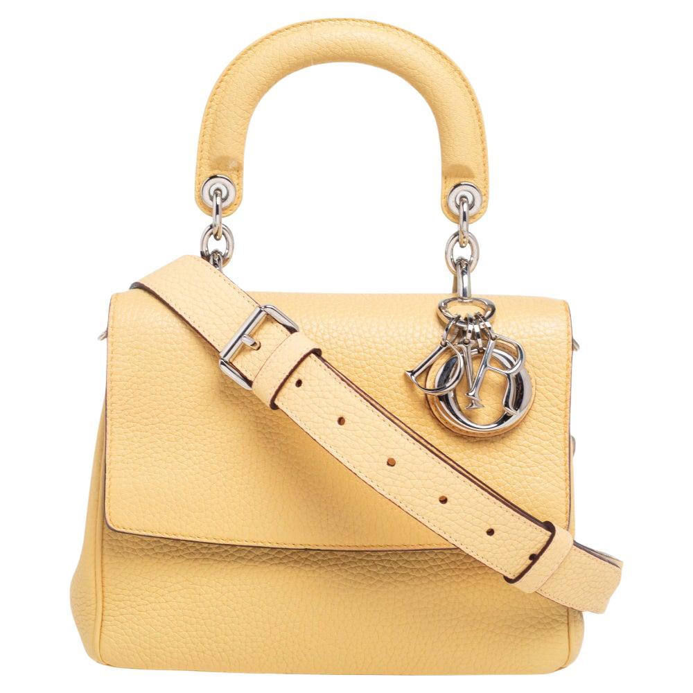 Dior Light Yellow Leather Mini Be Dior Top Handle Bag