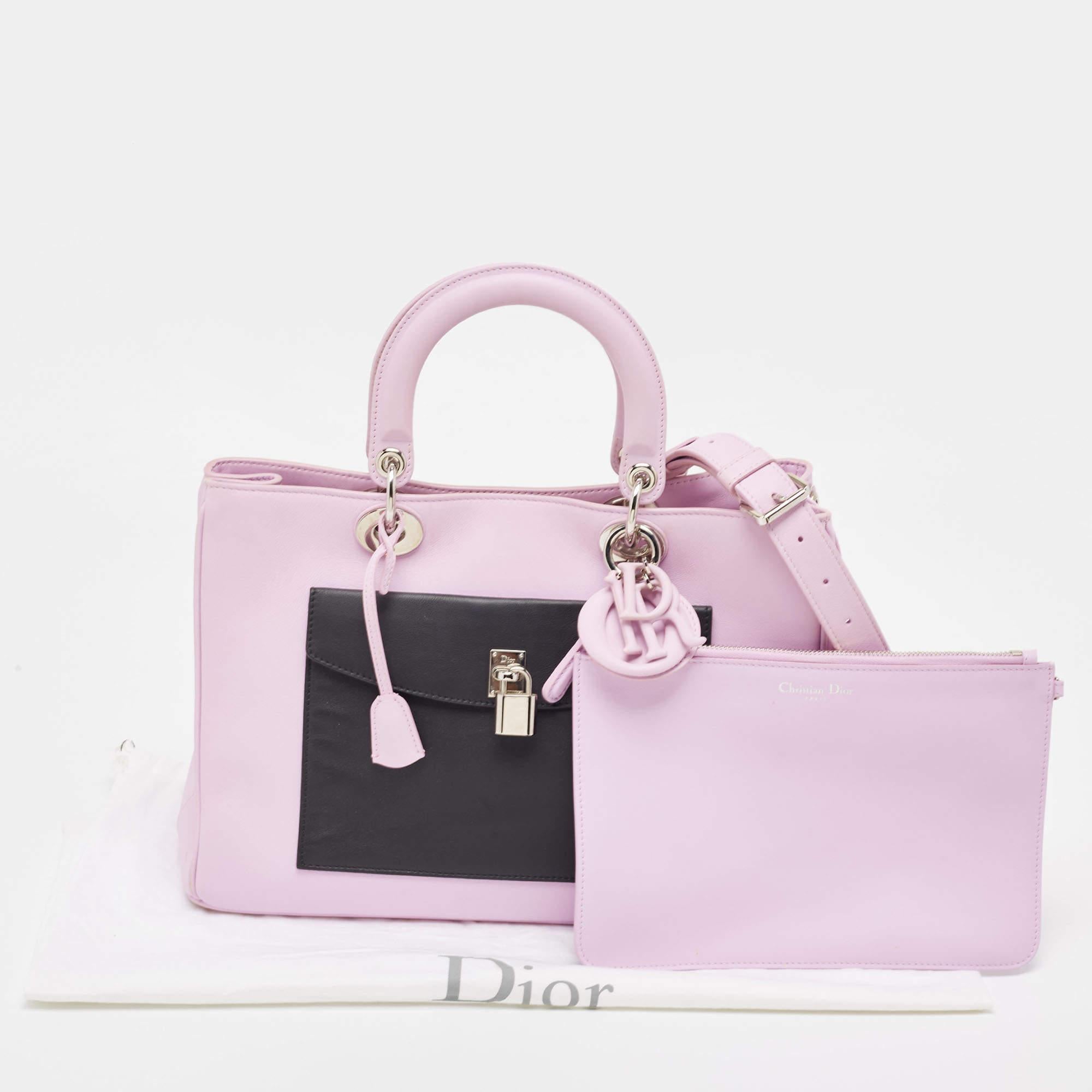 Dior Lilac/Black Leather Large Lady Dior Pocket Tote For Sale 7