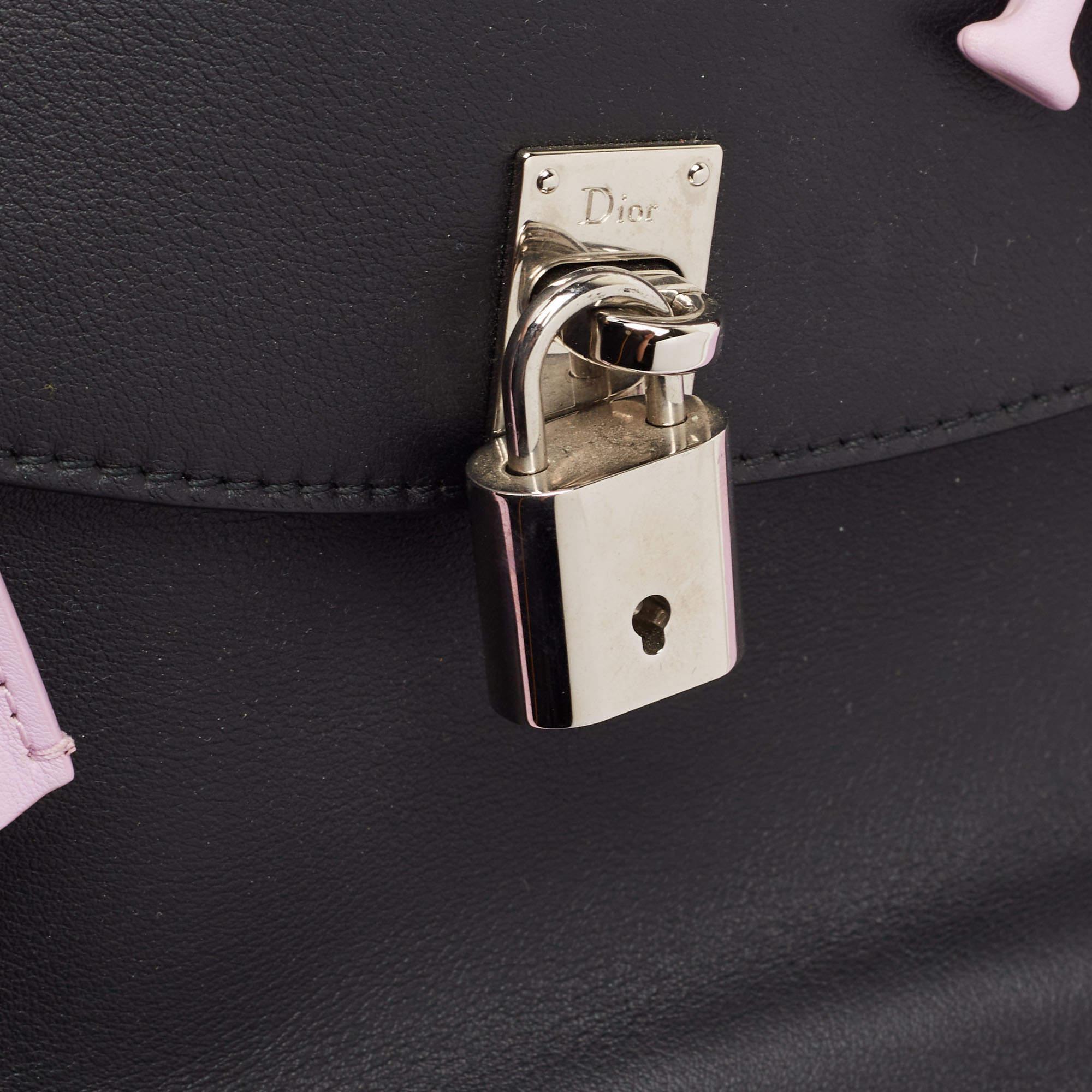 Dior Lilac/Black Leather Large Lady Dior Pocket Tote For Sale 8