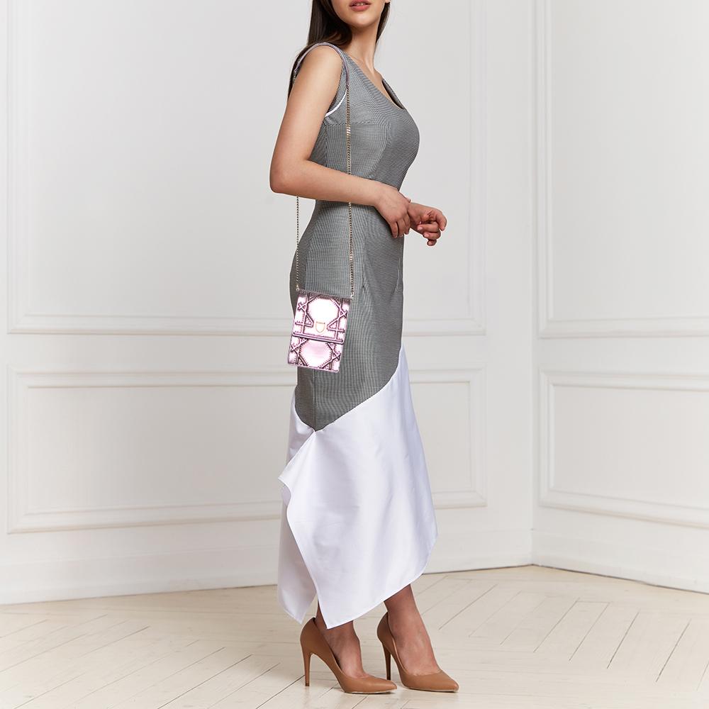Beige Dior Lilac Patent Leather Studded Diorama Vertical Clutch