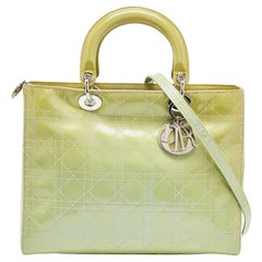 Dior Lime Green Cannage Patent Leather Large Lady Dior Tote