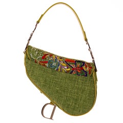 Dior Lime Green Embroidered 'Butterfly' 26cm Saddle Bag - SHW - Limited Edition