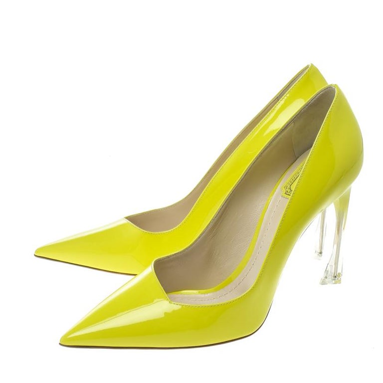 Dior Lime Green Leather Songe Pointed Toe Pumps Size 39 For Sale at 1stDibs