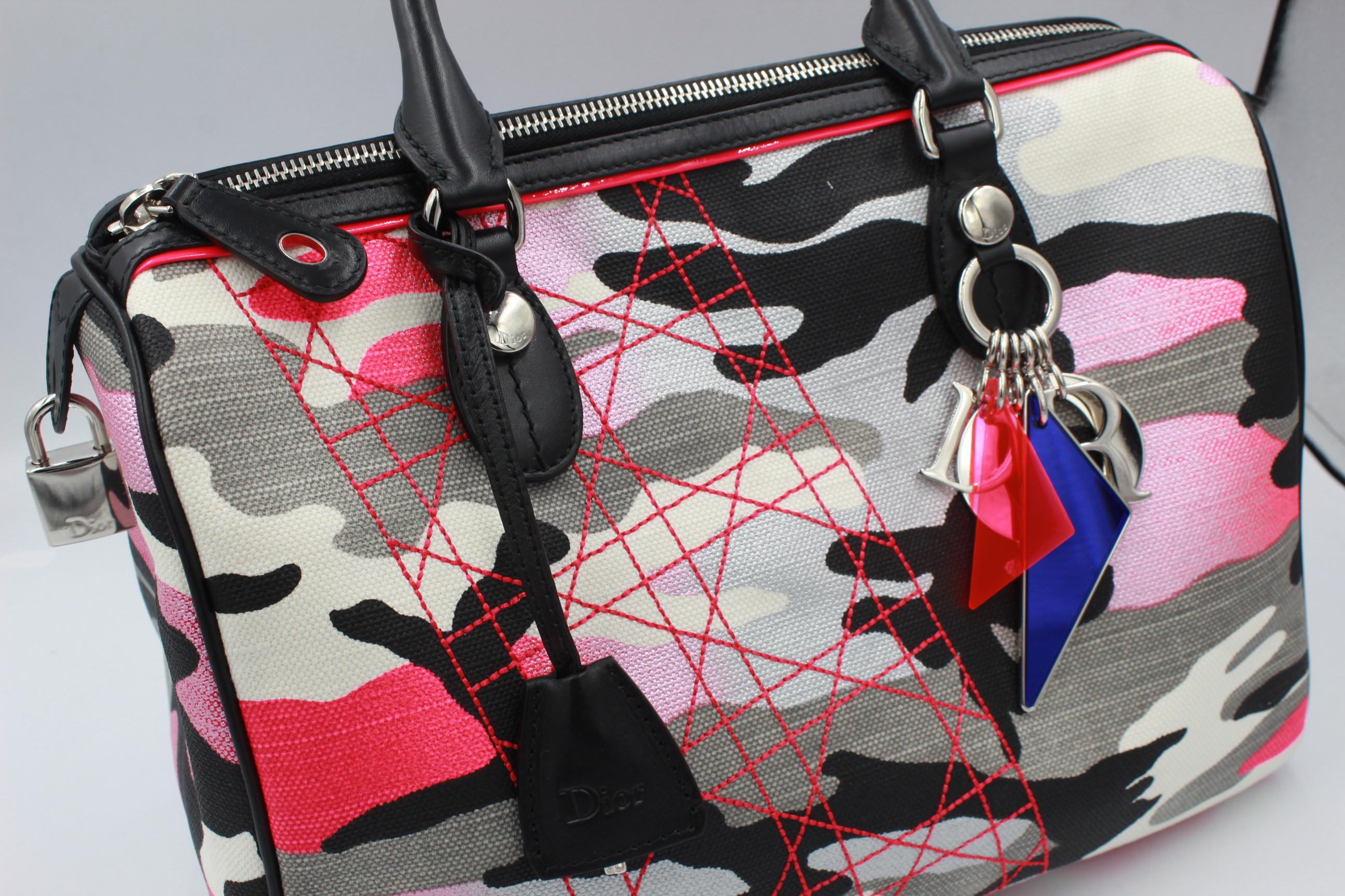Gray Dior limited editon Anselm Reyle boston handbag – pink camouflage. For Sale